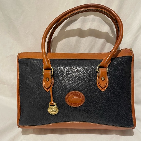 Dooney & Bourke Handbags - Dooney & Bourke Navy Blue and Brown Leather Hand Bag